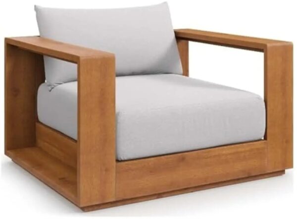 New Outdoor Wood Patio Chair Weather-Resistant Cushions Ideal Club Chair