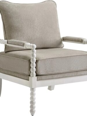 New Linen Fabric Spindle Accent Chair with Wood Frame Spool High Resilience Spring Cushion and Armrest Pads Chair