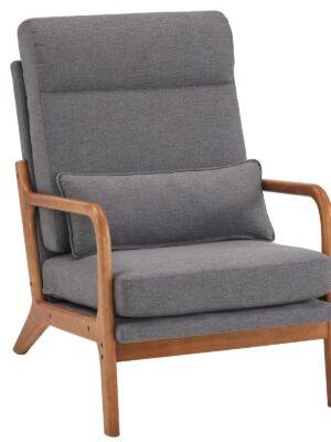 New High Back Solid Wood Armrest Backrest Iron Frame Linen Indoor Leisure Chair