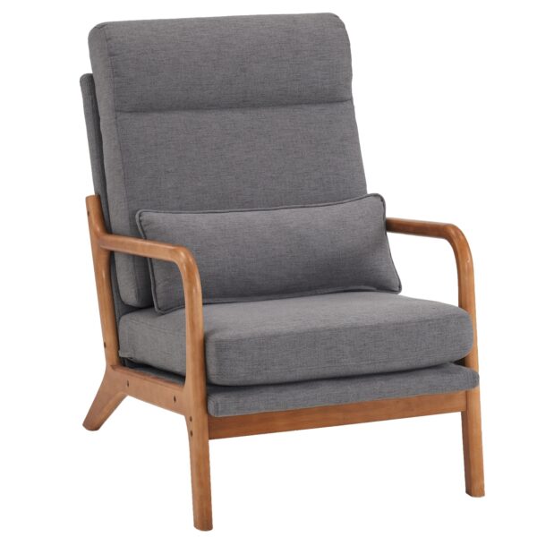New High Back Solid Wood Armrest Backrest Iron Frame Linen Indoor Leisure Chair