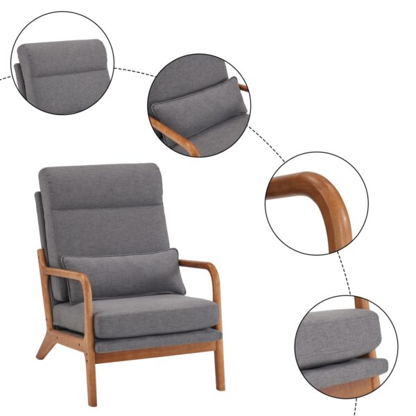 New High Back Solid Wood Armrest Backrest Iron Frame Linen Indoor Leisure Chair
